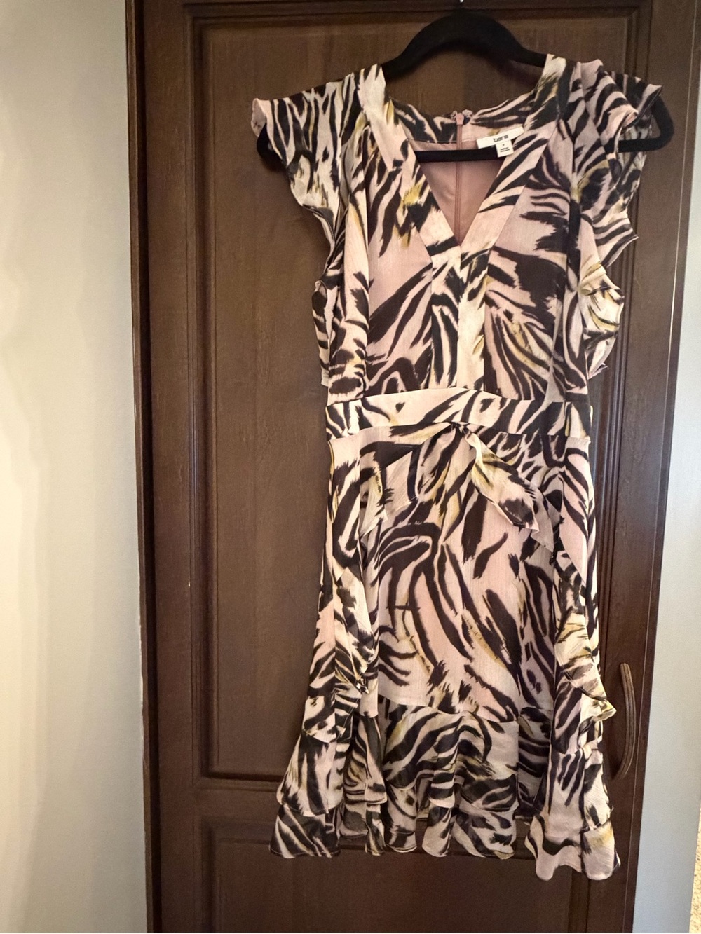 Bar III Pink Zebra-Print Ruffle Dress